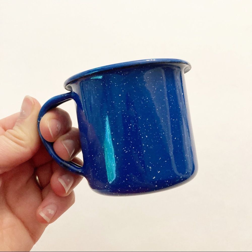 Blue Graniteware tiny mug enameled metal camping